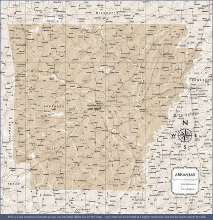 Push Pin Arkansas Map (Pin Board) - Light Brown Color Splash CM Pin Board