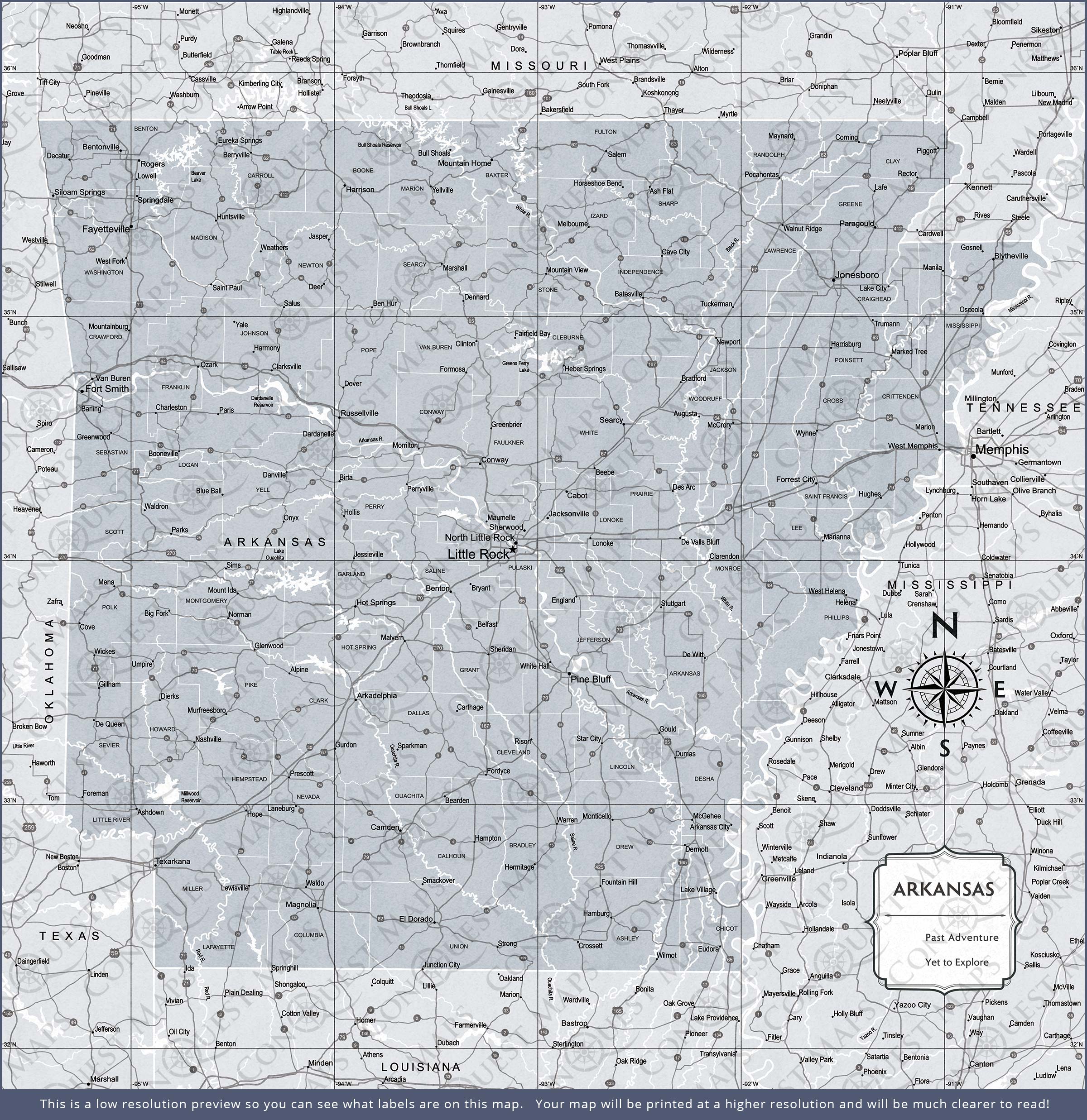 Push Pin Arkansas Map (Pin Board) - Light Gray Color Splash CM Pin Board