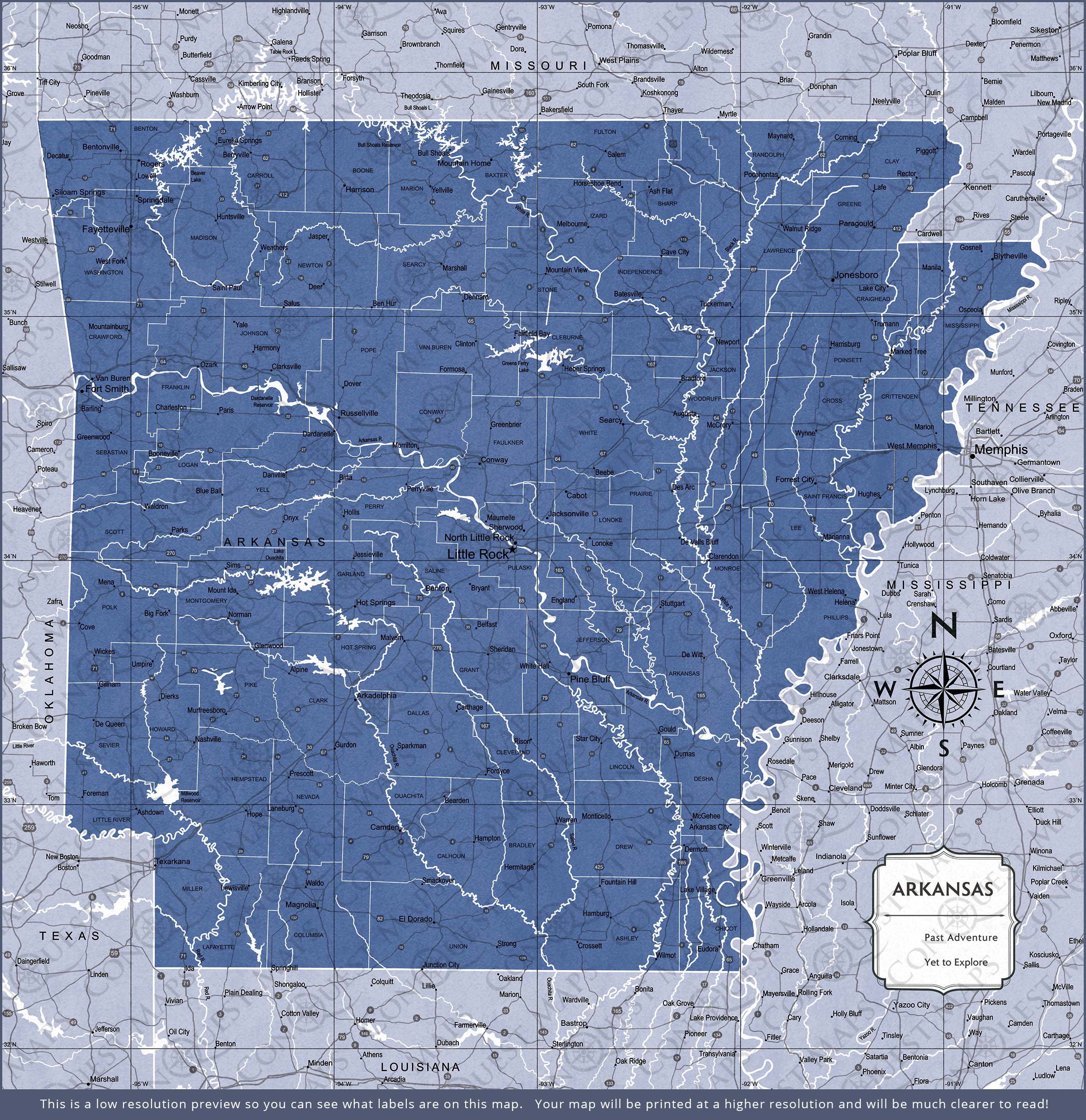 Arkansas Map Poster - Navy Color Splash CM Poster