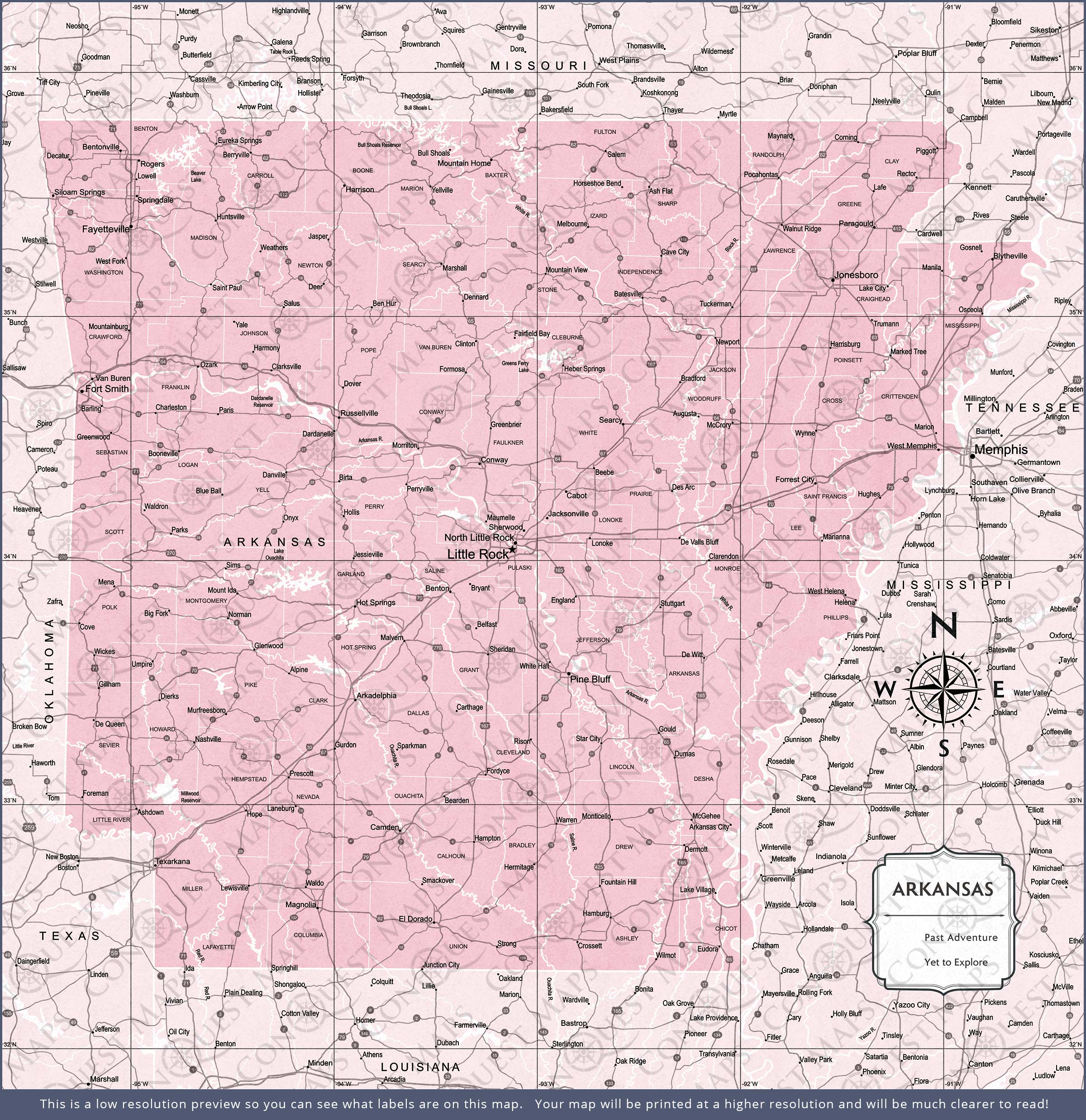 Arkansas Map Poster - Pink Color Splash CM Poster