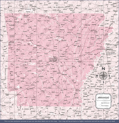 Arkansas Map Poster - Pink Color Splash CM Poster