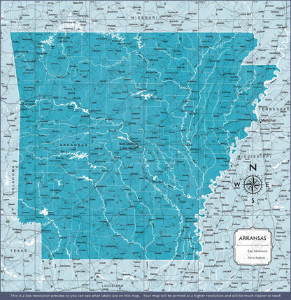 Push Pin Arkansas Map (Pin Board) - Teal Color Splash CM Pin Board