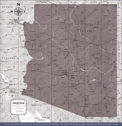 Push Pin Arizona Map (Pin Board) - Dark Brown Color Splash CM Pin Board