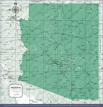 Arizona Map Poster - Green Color Splash CM Poster