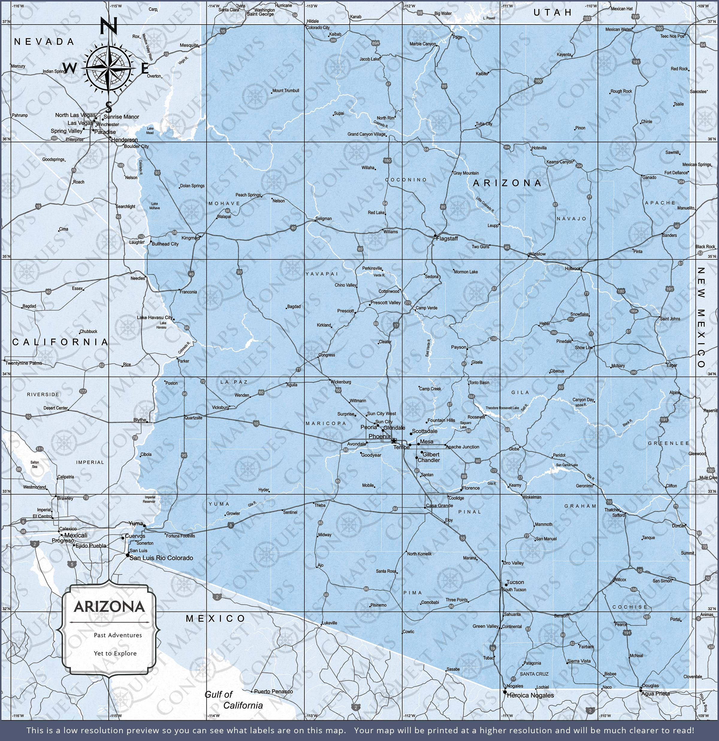 Arizona Map Poster - Light Blue Color Splash CM Poster