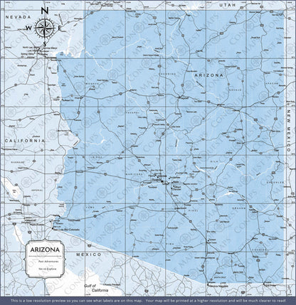 Arizona Map Poster - Light Blue Color Splash CM Poster