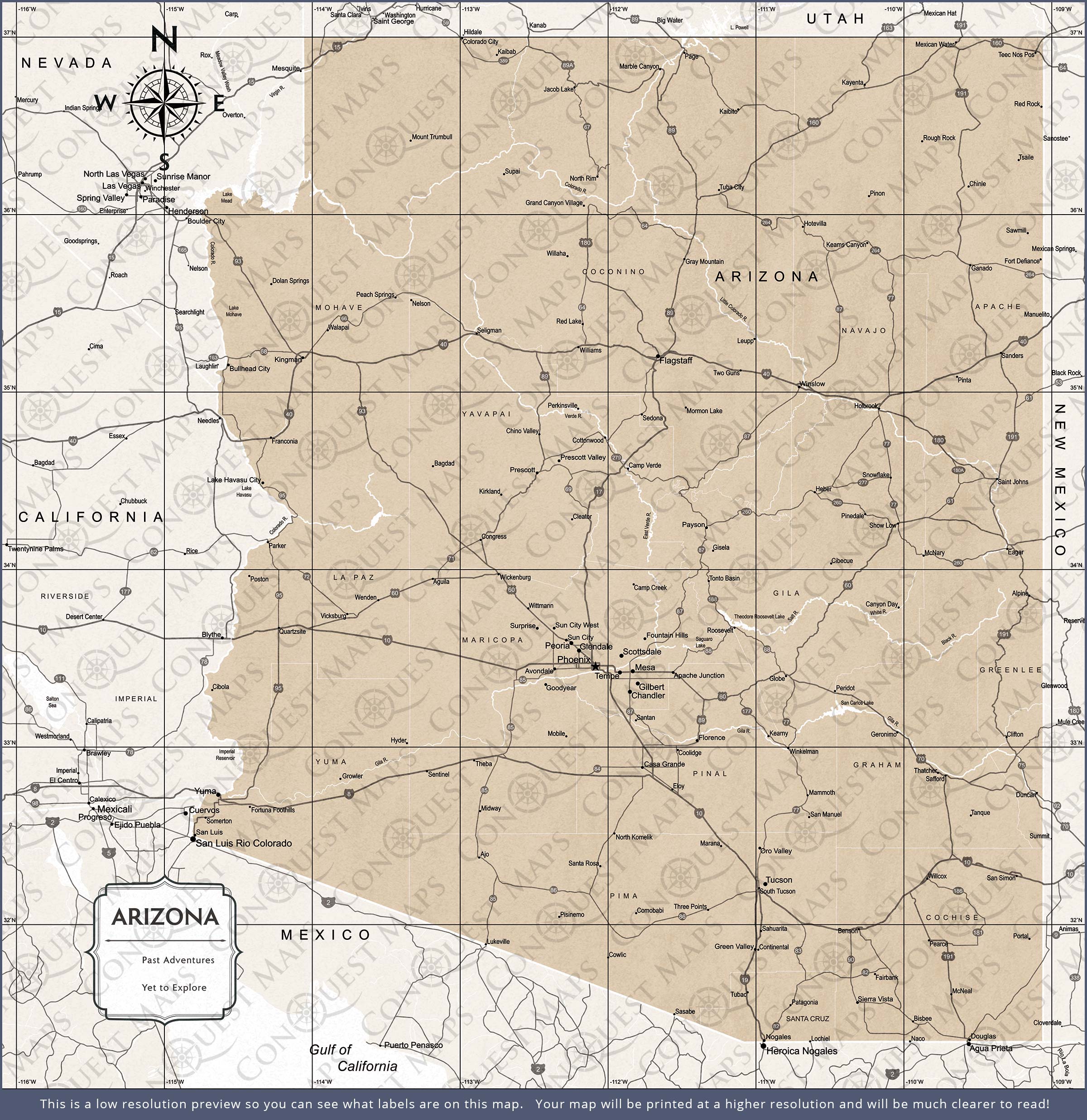 Arizona Map Poster - Light Brown Color Splash CM Poster