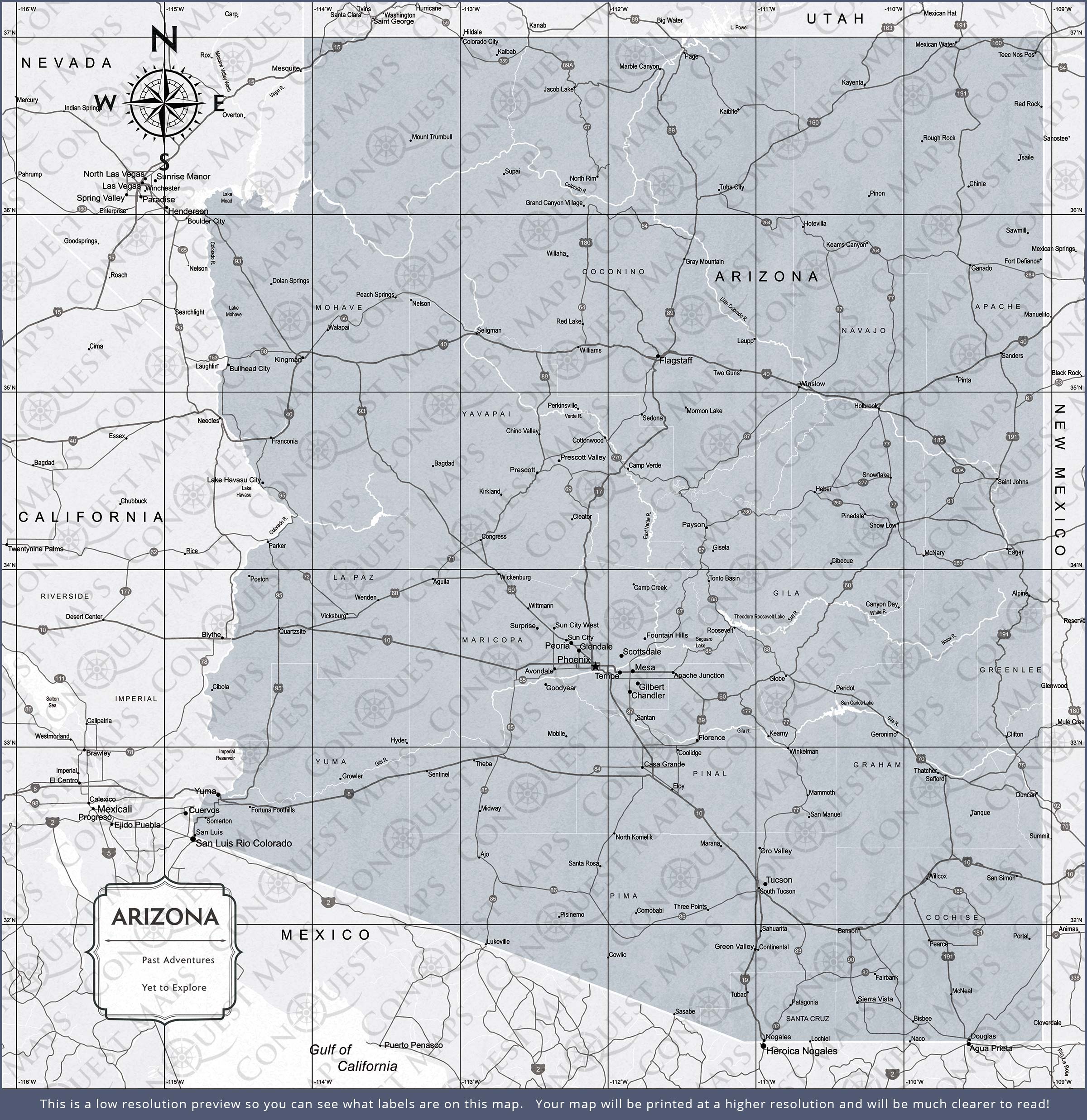 Arizona Map Poster - Light Gray Color Splash CM Poster