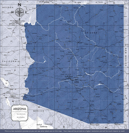 Arizona Map Poster - Navy Color Splash CM Poster