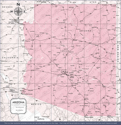 Push Pin Arizona Map (Pin Board) - Pink Color Splash CM Pin Board