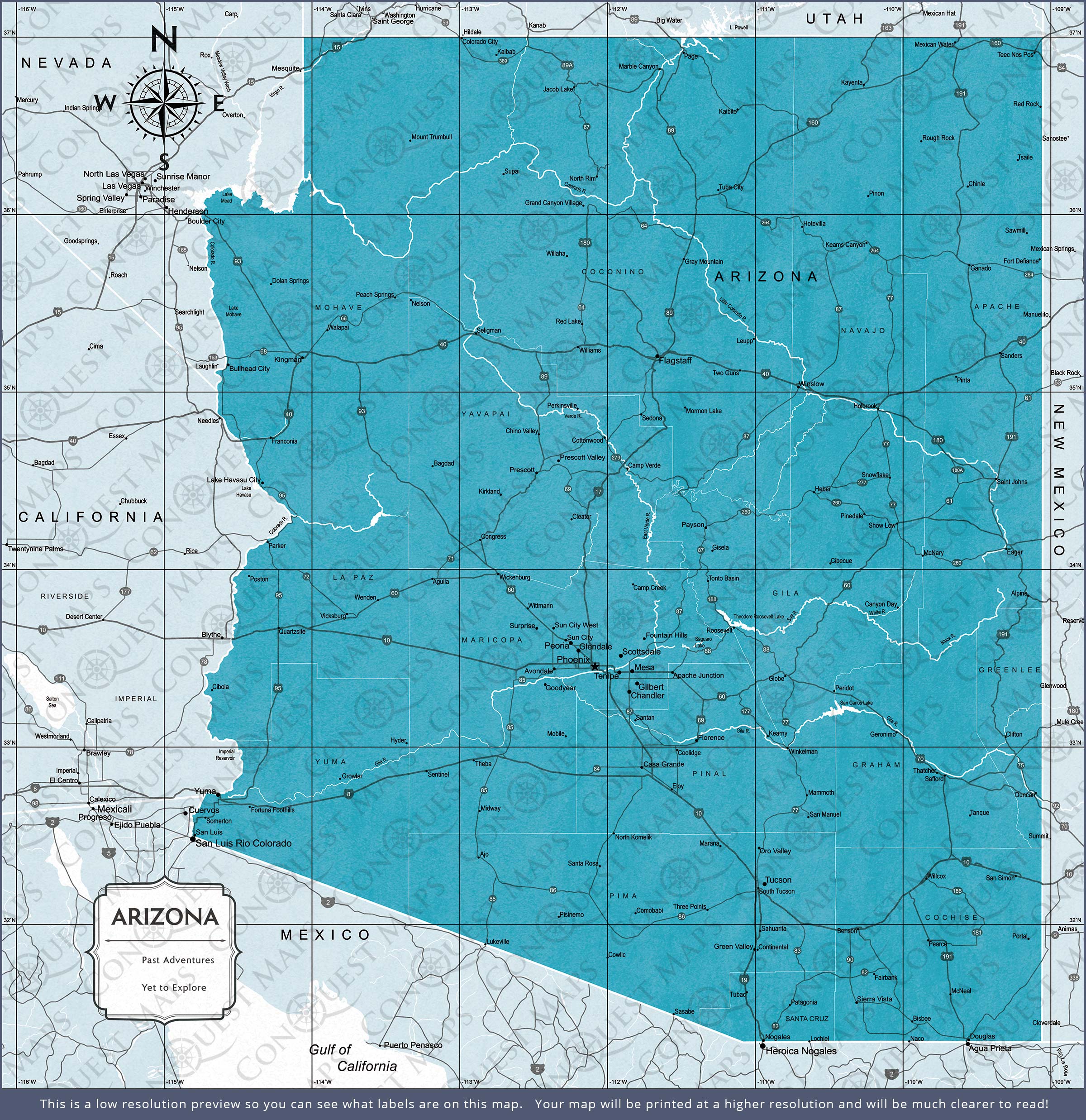 Arizona Map Poster - Teal Color Splash CM Poster