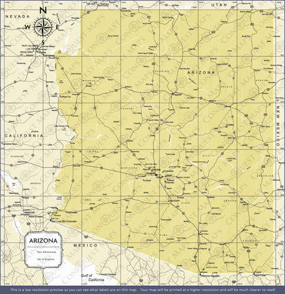 Arizona Map Poster - Yellow Color Splash CM Poster