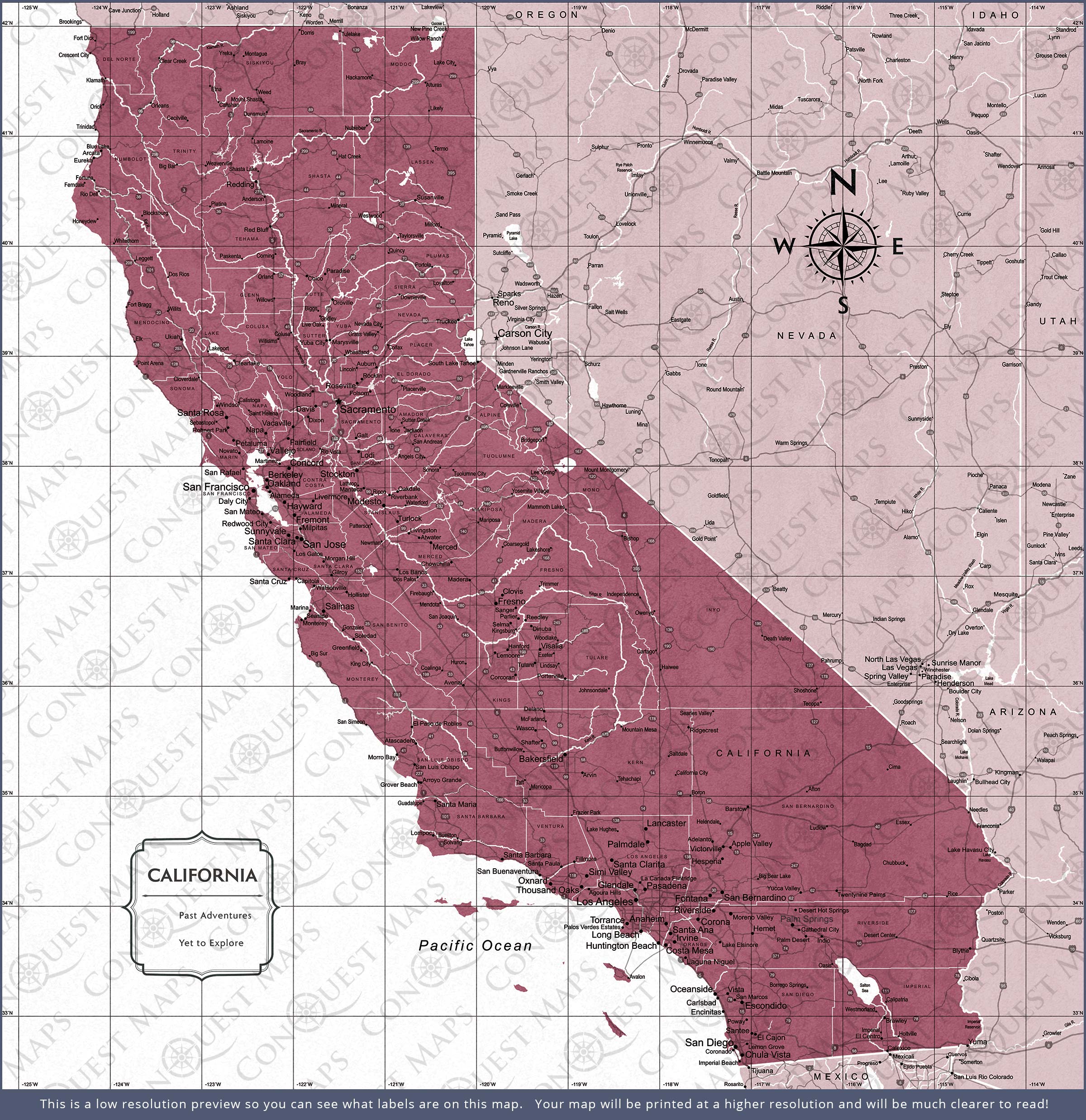 California Map Poster - Burgundy Color Splash CM Poster