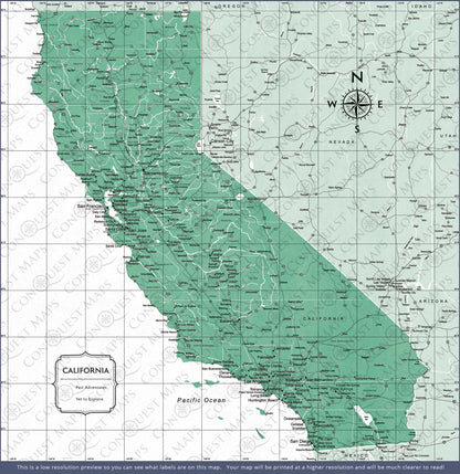 Push Pin California Map (Pin Board) - Green Color Splash CM Pin Board