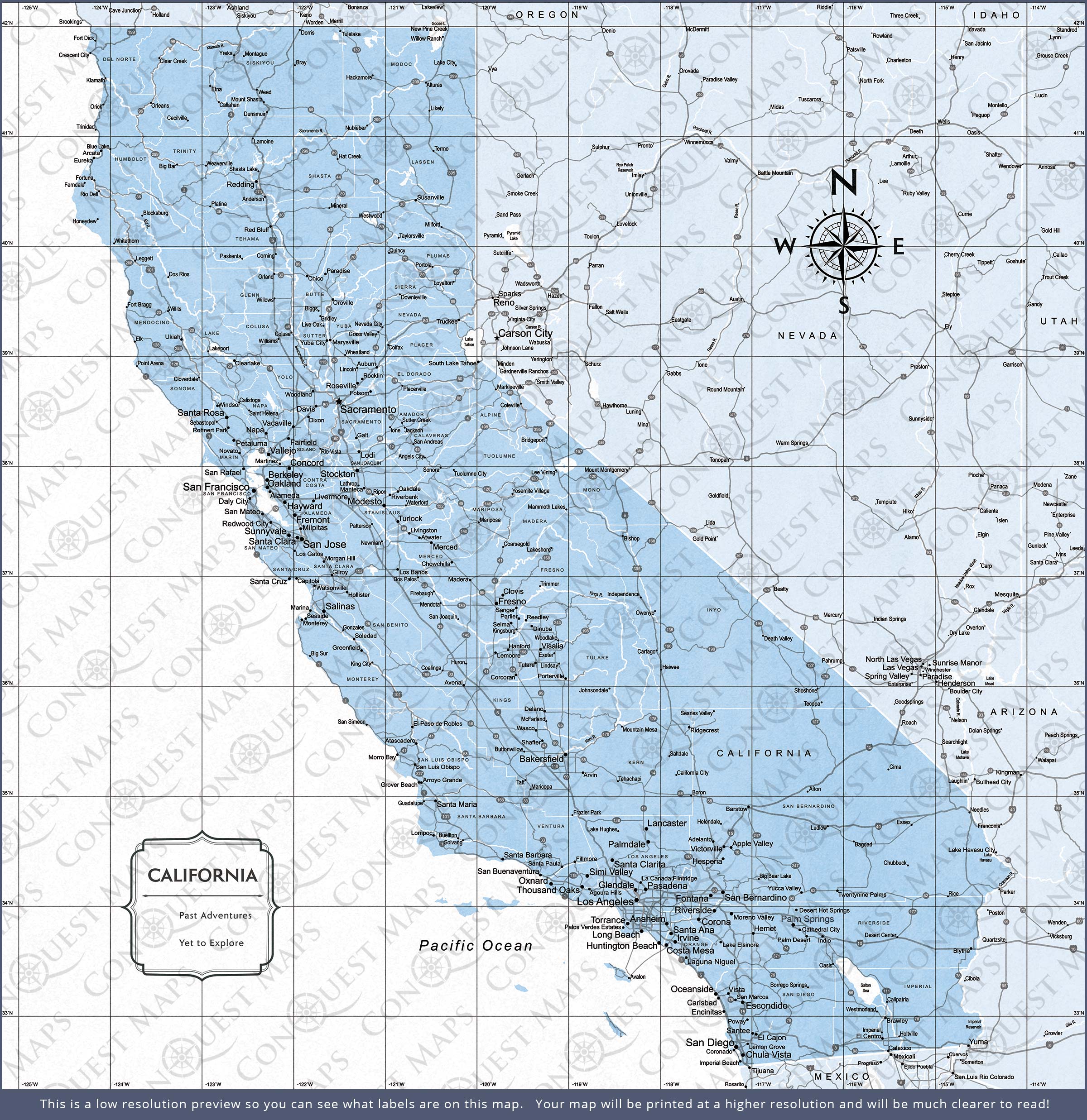 California Map Poster - Light Blue Color Splash CM Poster