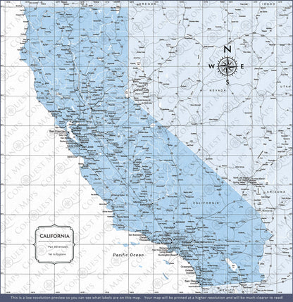 Push Pin California Map (Pin Board) - Light Blue Color Splash CM Pin Board