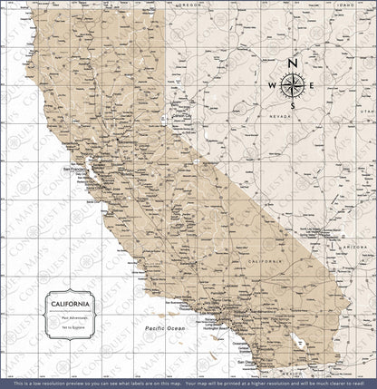 California Map Poster - Light Brown Color Splash CM Poster