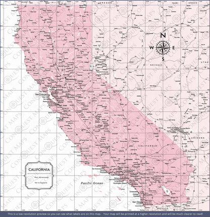 California Map Poster - Pink Color Splash CM Poster