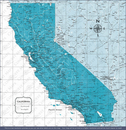 California Map Poster - Teal Color Splash CM Poster