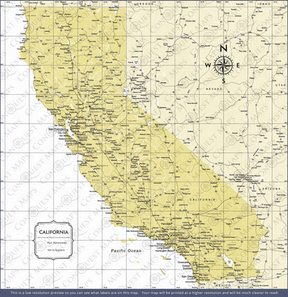 California Map Poster - Yellow Color Splash CM Poster