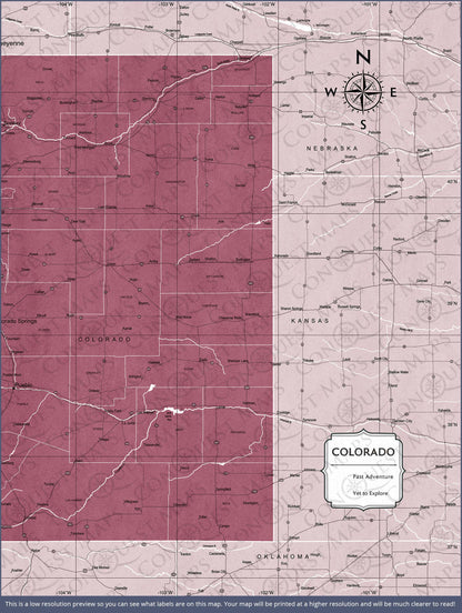 Push Pin Colorado Map (Pin Board) - Burgundy Color Splash CM Pin Board