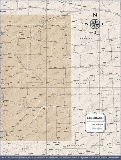 Colorado Map Poster - Light Brown Color Splash CM Poster