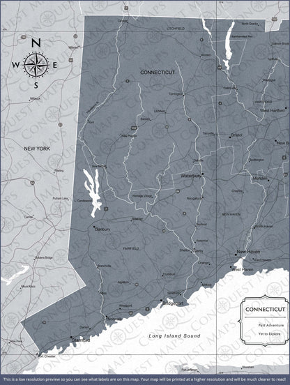 Connecticut Map Poster - Dark Gray Color Splash CM Poster