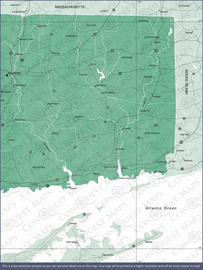 Connecticut Map Poster - Green Color Splash CM Poster