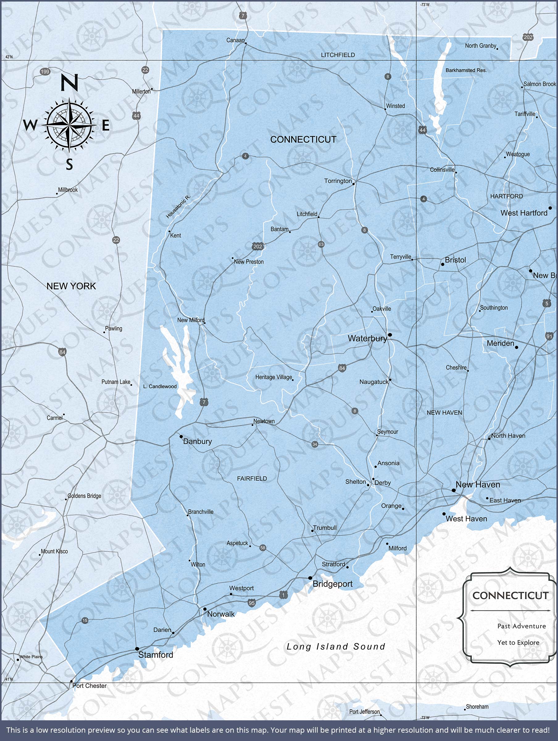 Push Pin Connecticut Map (Pin Board) - Light Blue Color Splash CM Pin Board