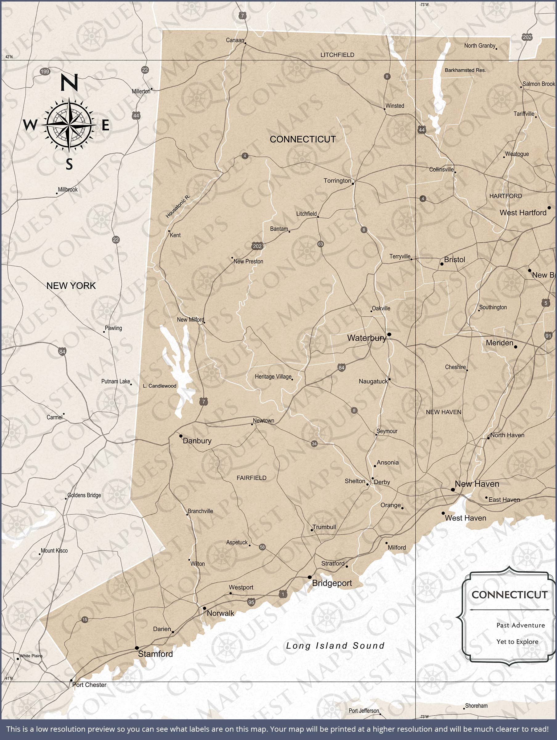 Connecticut Map Poster - Light Brown Color Splash CM Poster