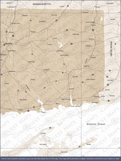 Connecticut Map Poster - Light Brown Color Splash CM Poster