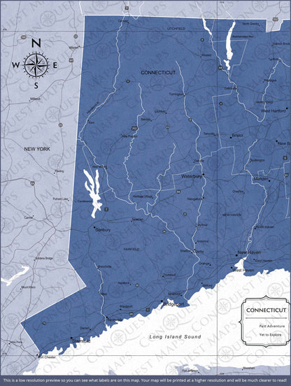 Push Pin Connecticut Map (Pin Board) - Navy Color Splash CM Pin Board