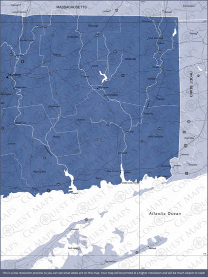 Push Pin Connecticut Map (Pin Board) - Navy Color Splash CM Pin Board