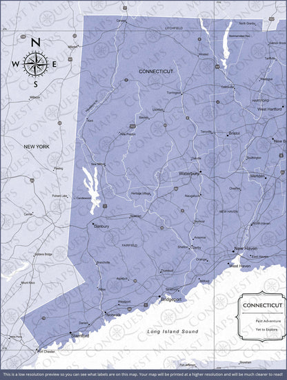 Connecticut Map Poster - Purple Color Splash CM Poster