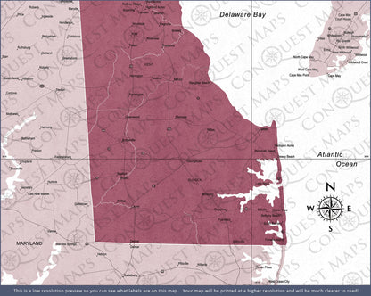 Delaware Map Poster - Burgundy Color Splash CM Poster