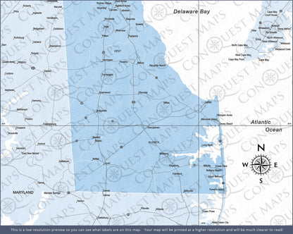 Delaware Map Poster - Light Blue Color Splash CM Poster