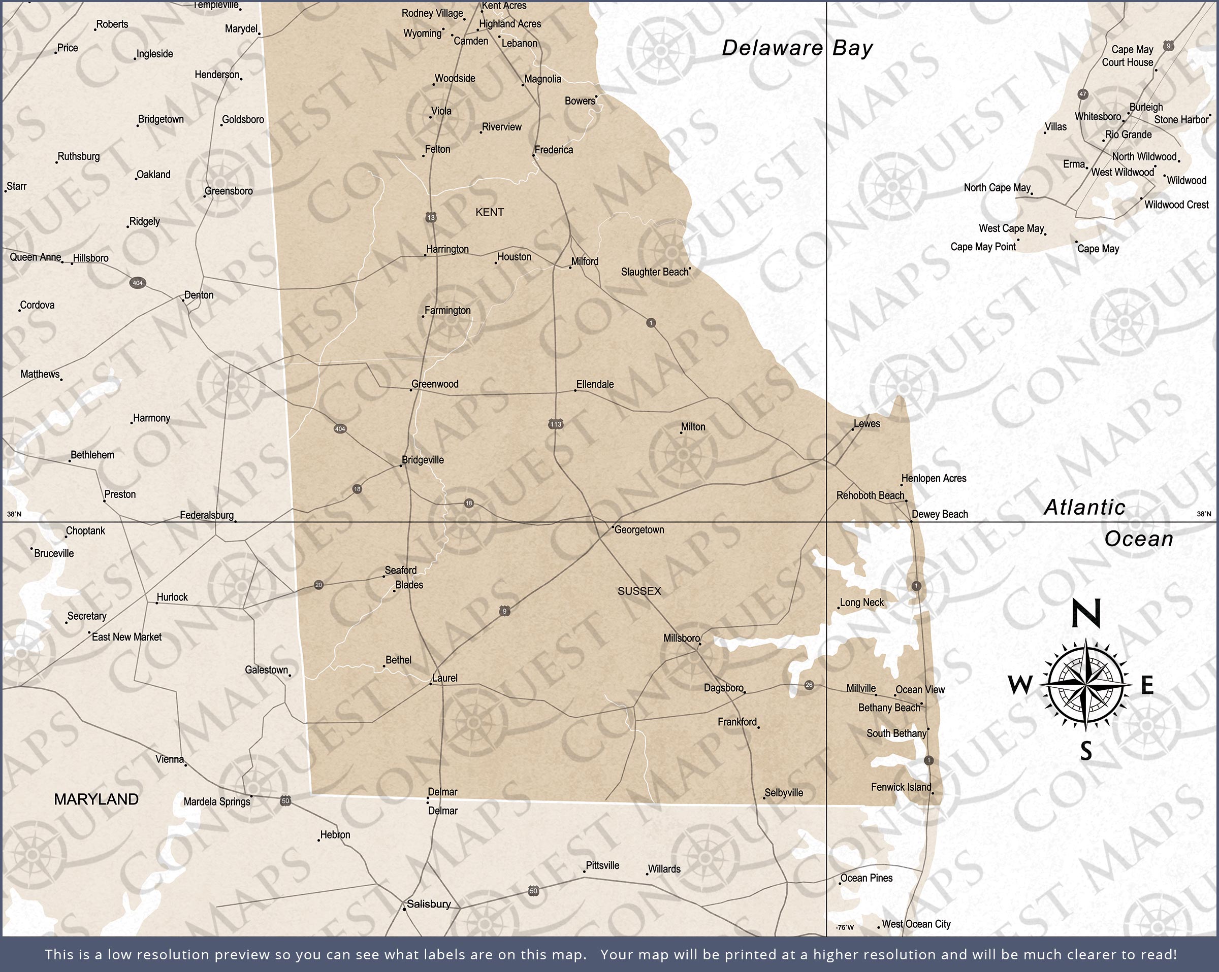 Push Pin Delaware Map (Pin Board) - Light Brown Color Splash CM Pin Board