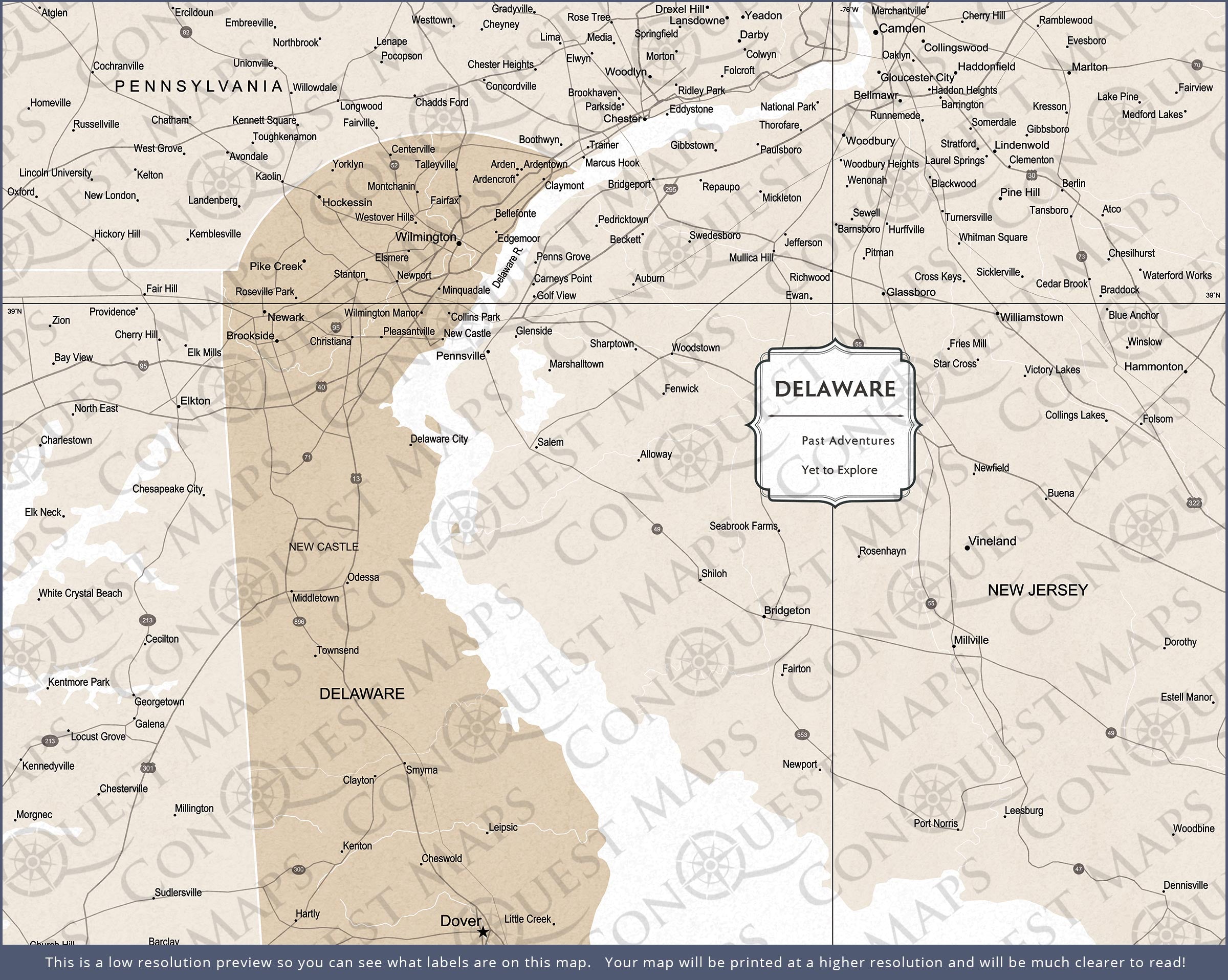 Delaware Map Poster - Light Brown Color Splash CM Poster