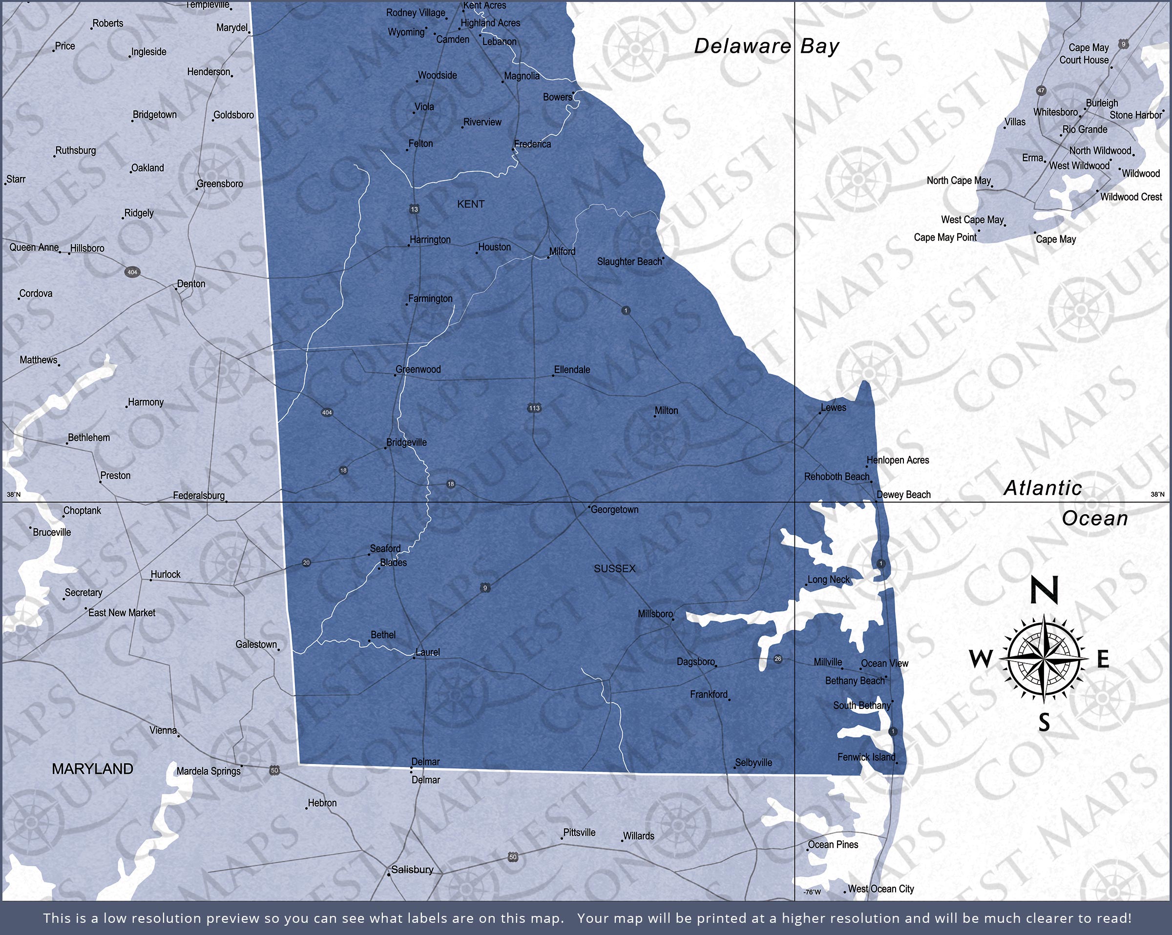 Push Pin Delaware Map (Pin Board) - Navy Color Splash CM Pin Board