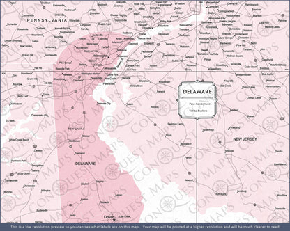 Push Pin Delaware Map (Pin Board) - Pink Color Splash CM Pin Board