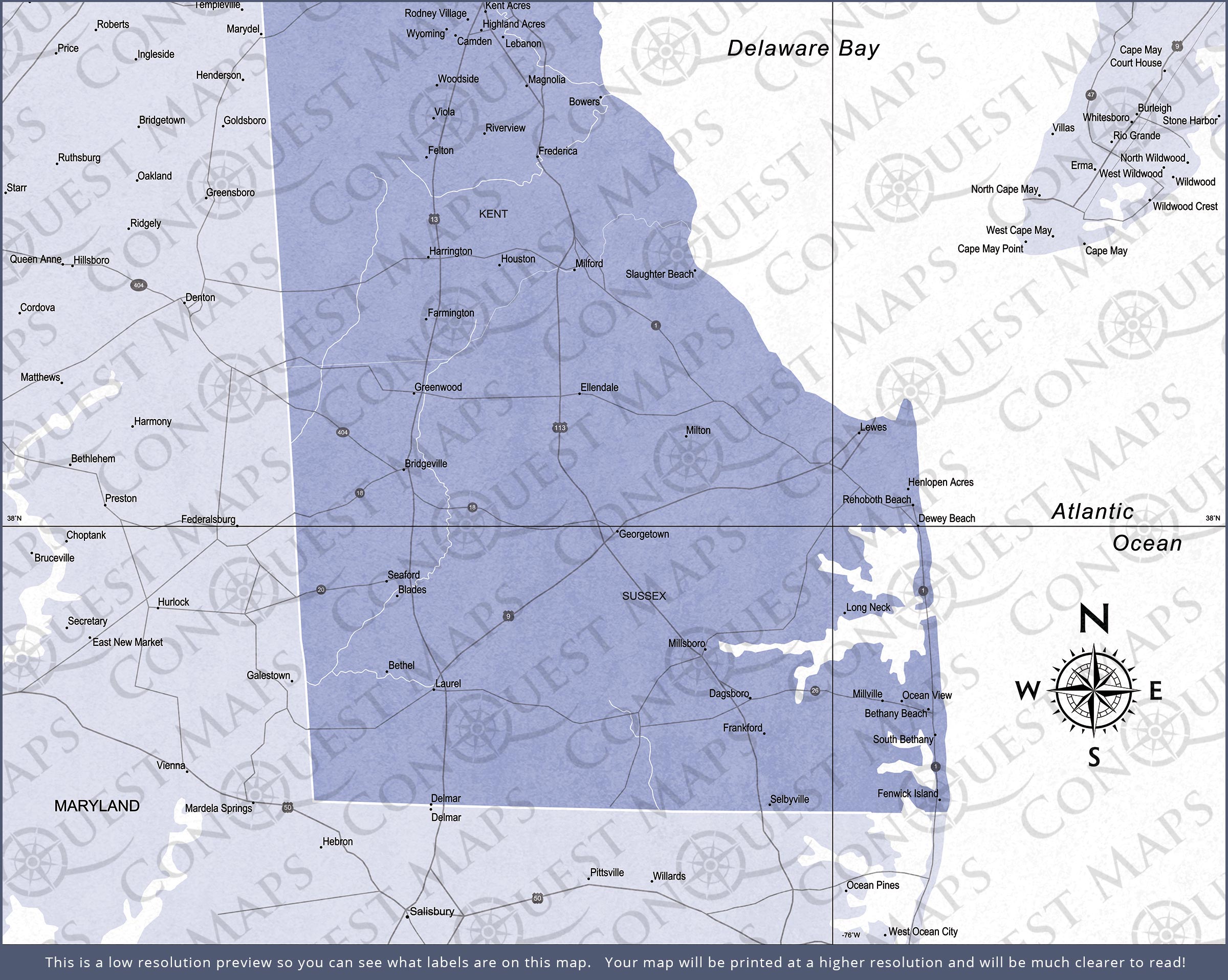 Push Pin Delaware Map (Pin Board) - Purple Color Splash CM Pin Board