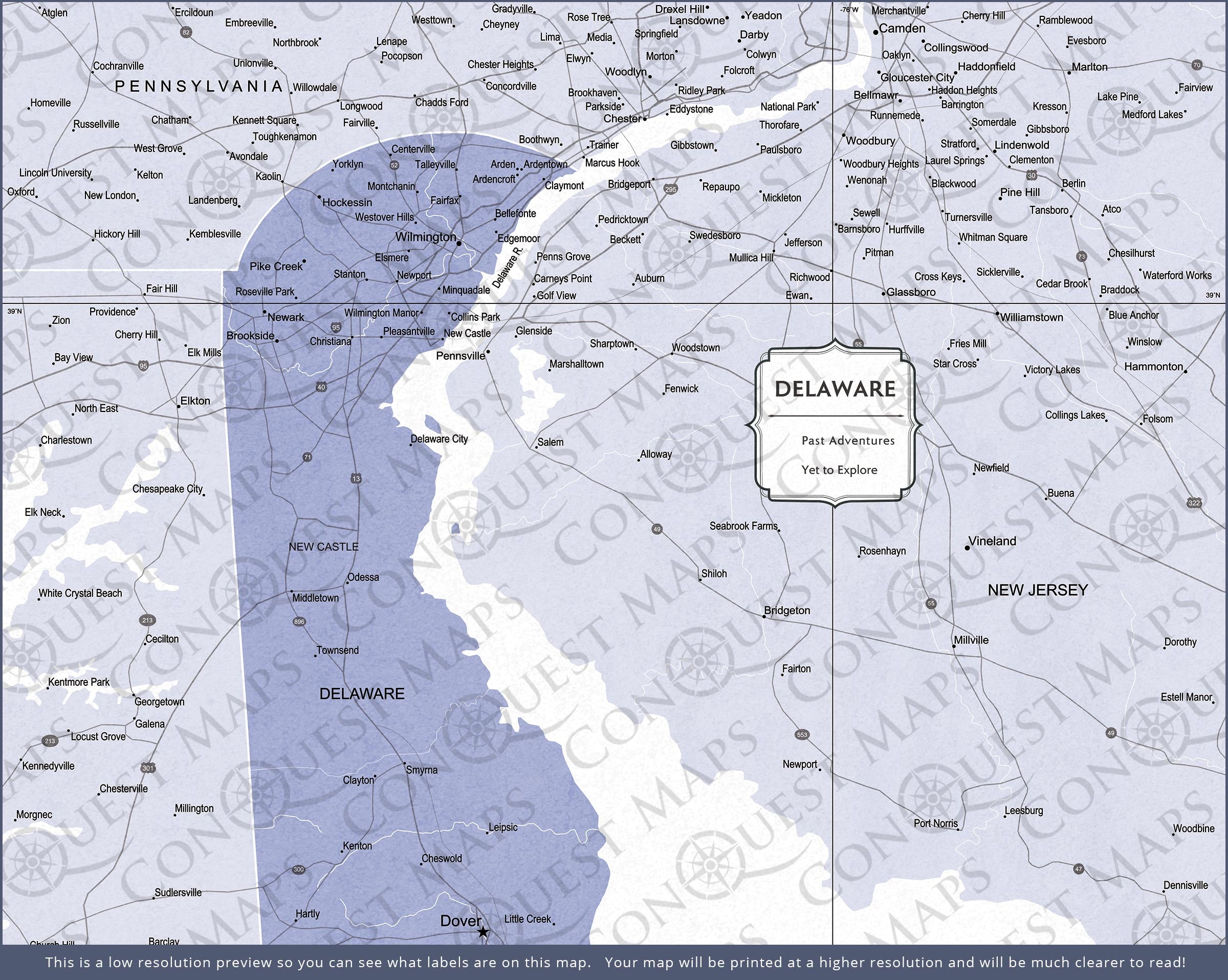 Push Pin Delaware Map (Pin Board) - Purple Color Splash CM Pin Board