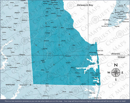 Delaware Map Poster - Teal Color Splash CM Poster