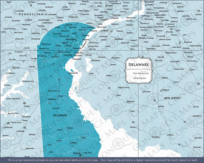 Delaware Map Poster - Teal Color Splash CM Poster