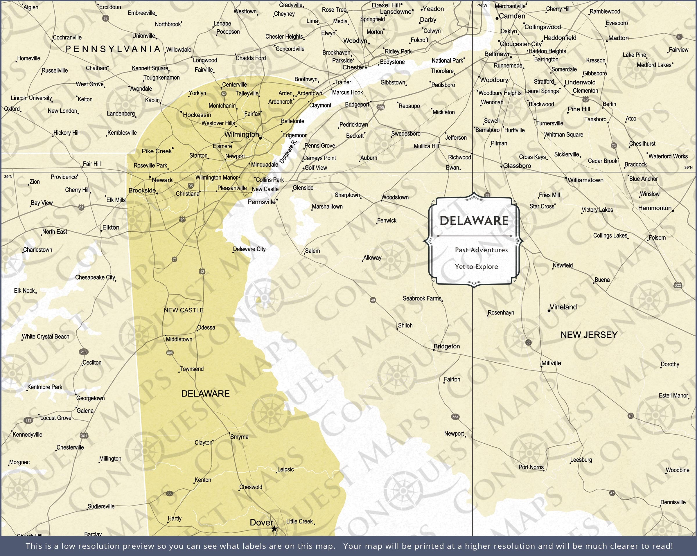 Push Pin Delaware Map (Pin Board) - Yellow Color Splash CM Pin Board