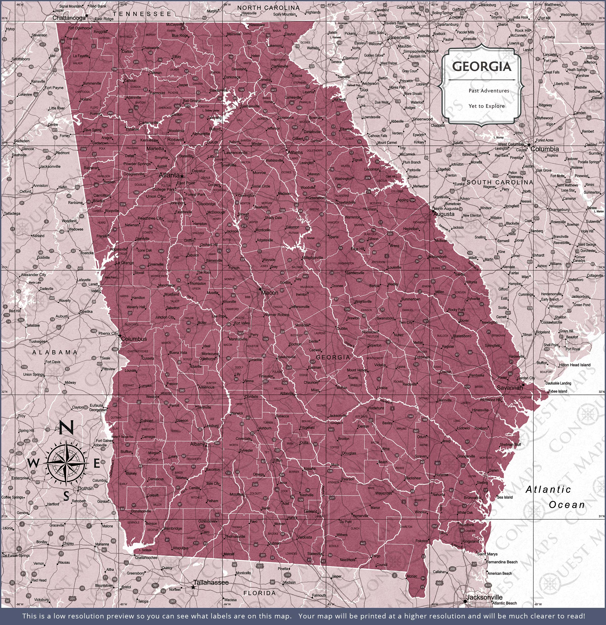 Push Pin Georgia Map (Pin Board) - Burgundy Color Splash CM Pin Board