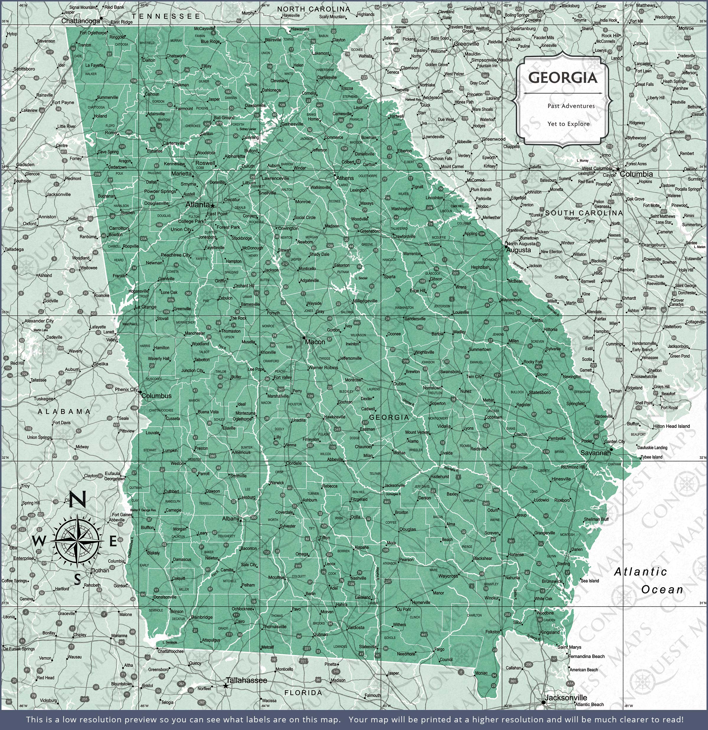 Push Pin Georgia Map (Pin Board) - Green Color Splash CM Pin Board