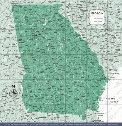 Push Pin Georgia Map (Pin Board) - Green Color Splash CM Pin Board