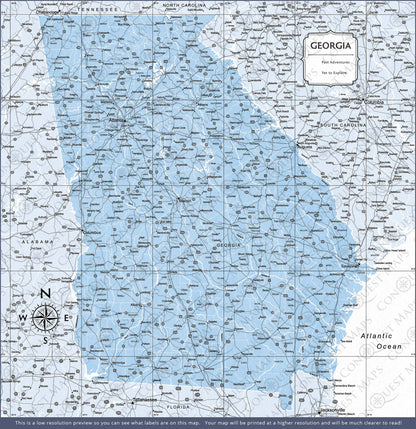 Georgia Map Poster - Light Blue Color Splash CM Poster