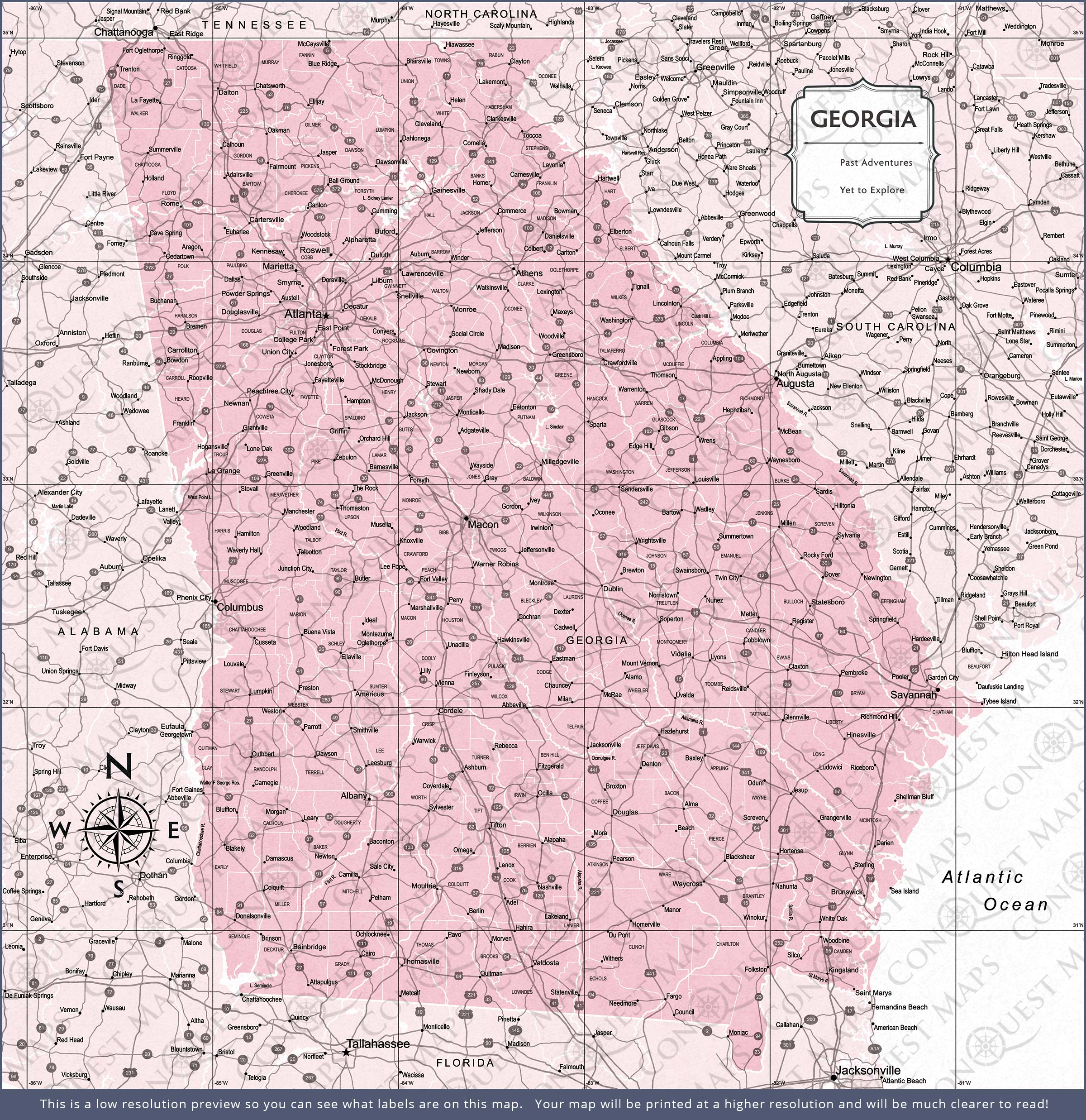 Georgia Map Poster - Pink Color Splash CM Poster